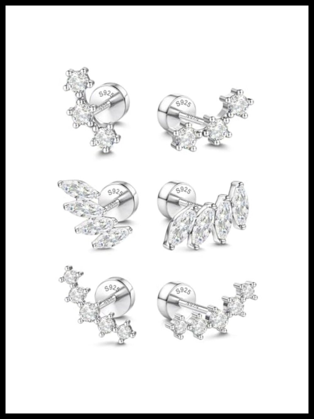 14K Gold Plated 925 Sterling Silver Flat Back Stud Earrings Set Hypoallergenic